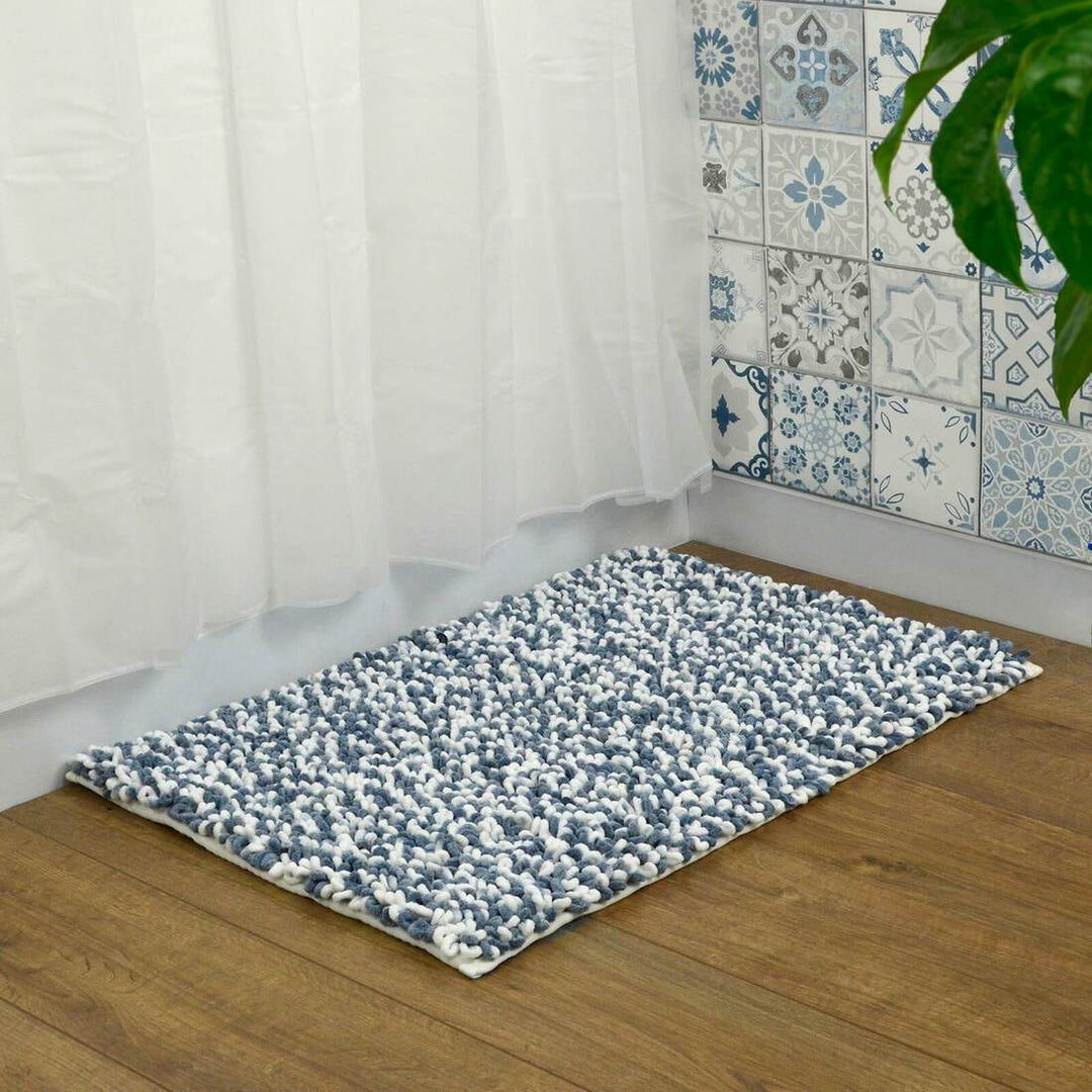 Two Tone Microfibre Noodle Bath Mat Shower Rug Non-Slip Blue / 40x60cm