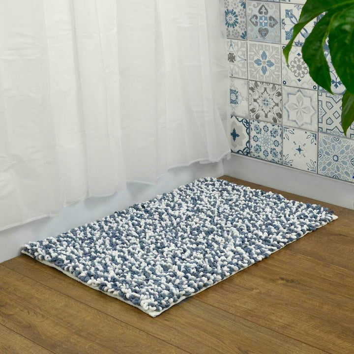 Two Tone Microfibre Noodle Bath Mat Shower Rug Non-Slip Blue / 40x60cm