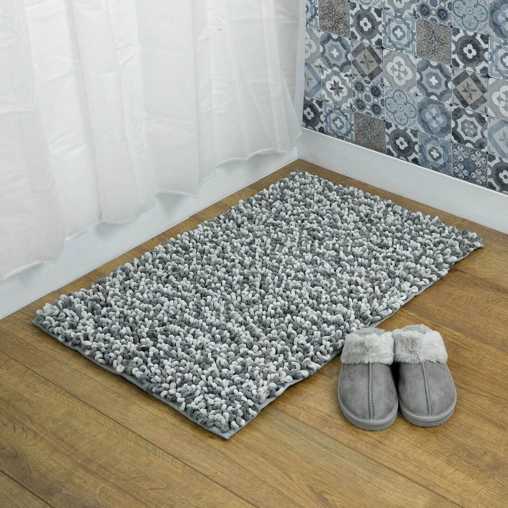 Two Tone Microfibre Noodle Bath Mat Shower Rug Non-Slip Grey / 40x60cm