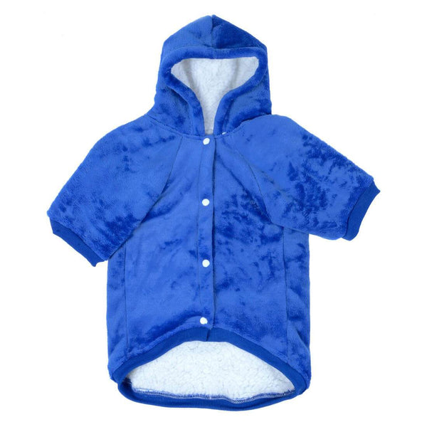 Pet Hoodie Blanket Cosy Sherpa Fleece Lined Coat Dog Cat Blue / S