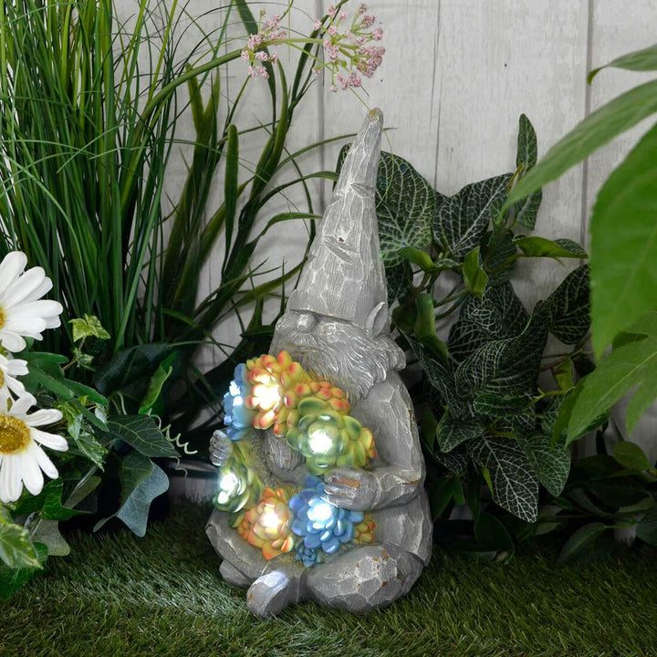 Solar Garden Ornament With Flower Garland 6 White LED Lights