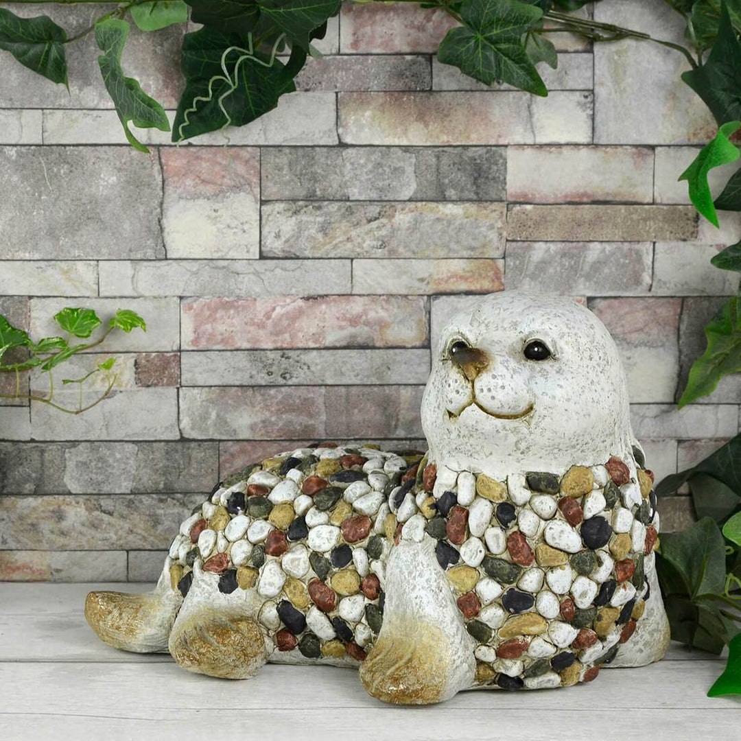 Garden Ornament Sea Animal Grey Beige Mosaic Seal Turtle 32cm
