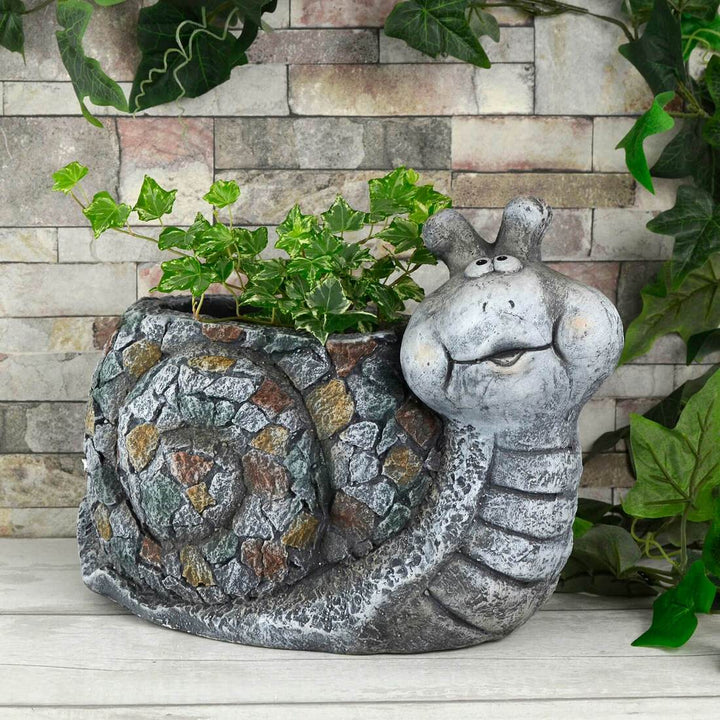 Garden Planter Animal Grey Brown Mosaic Tortoise Snail 34cm