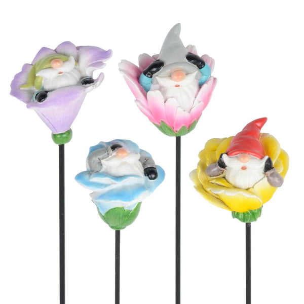 Set Of 4 Garden Gnome Stakes Resin Decoration Outdoor 38cm