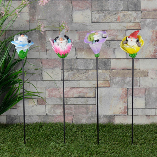 Set Of 4 Garden Gnome Stakes Resin Decoration Outdoor 38cm