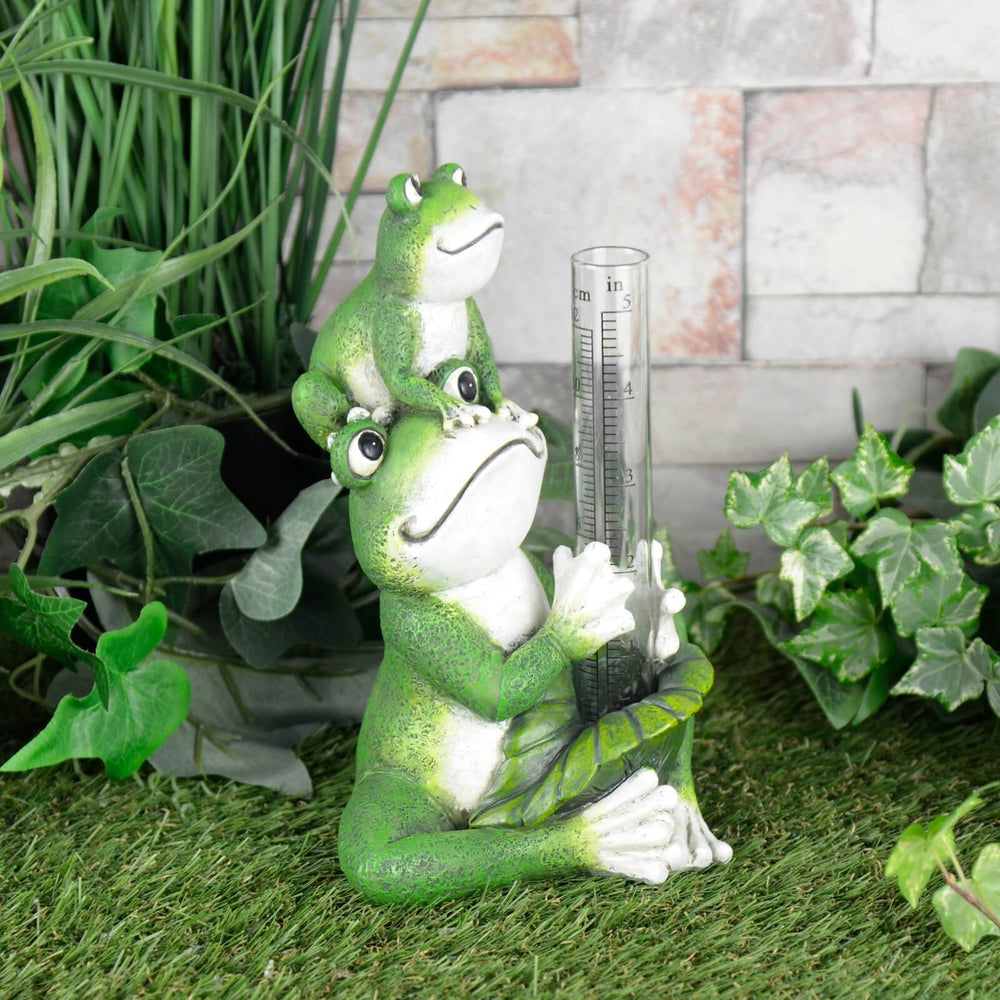 Novelty Frogs Rain Gauge Garden Ornament Resin Weather Fun