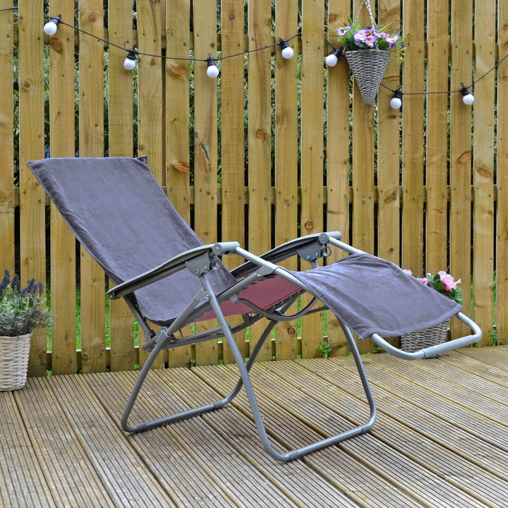 Garden Recliner Chair Towel Grey Cover Beach Relaxer 100% Cotton