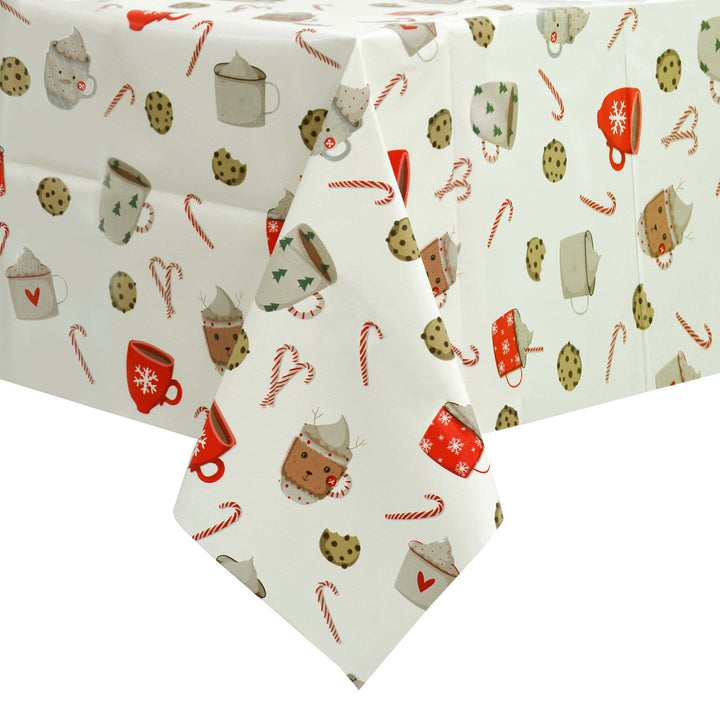 Christmas Tablecloth PVC Wipe Clean Xmas Table Cover Candy Canes - Cream