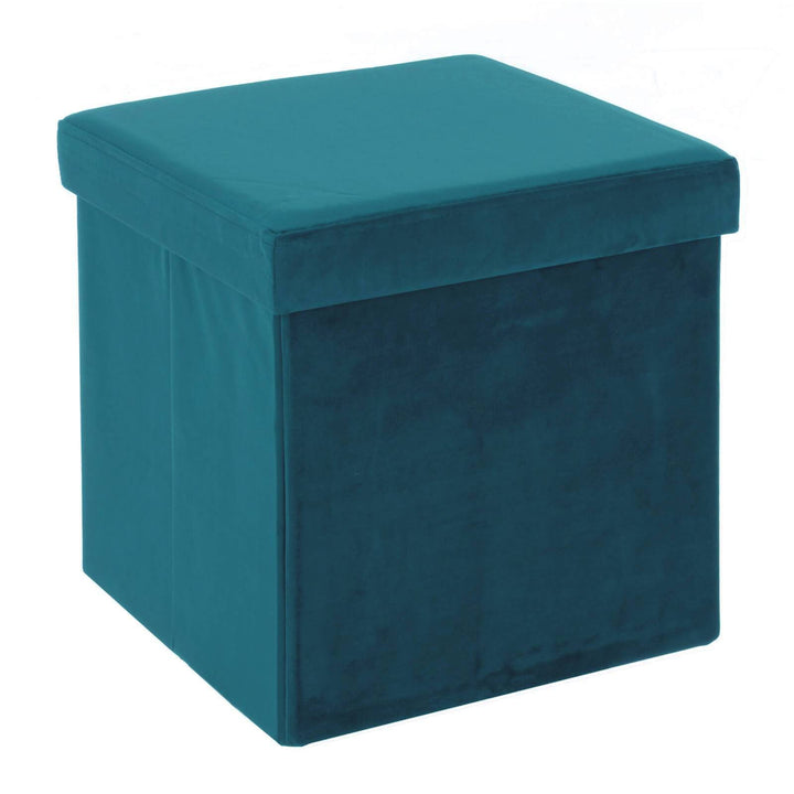 Hodge &amp; Hodge Velvet Effect Storage Ottoman With Lid Teal