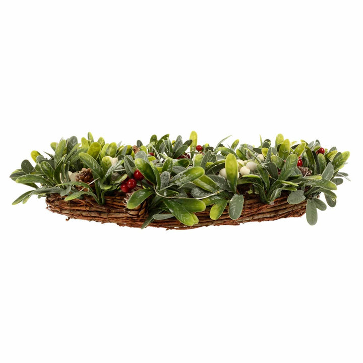 16" Light Up Christmas Wreath Mistletoe Berries Battery Op