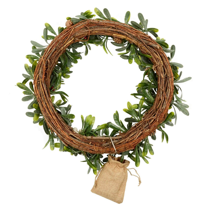 16" Light Up Christmas Wreath Mistletoe Berries Battery Op