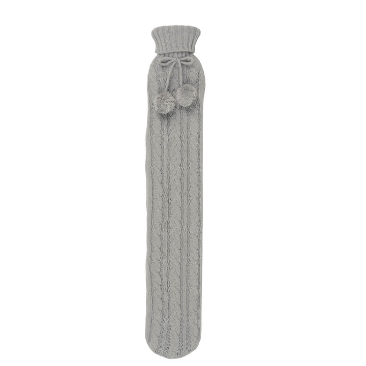 Hodge &amp; Hodge 72cm Long Hot Water Bottle Knitted Cover 2L Light Grey