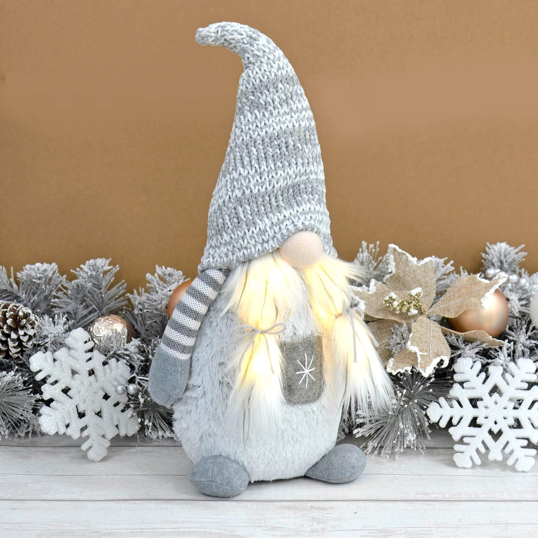 Light Up Fabric Gonk Grey White Christmas Decoration 50cm Girl