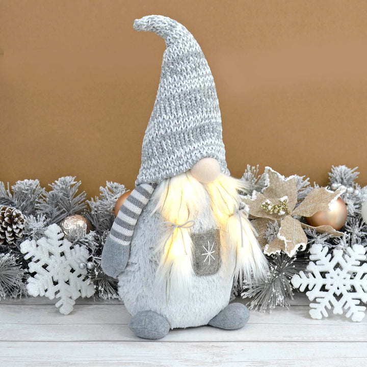 Light Up Fabric Gonk Grey White Christmas Decoration 50cm Girl
