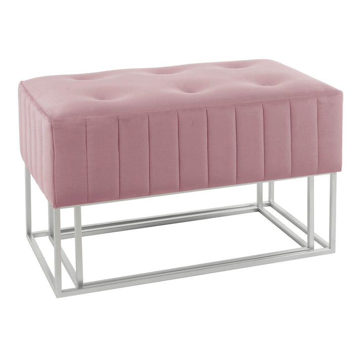 Set Of 2 Nesting Stools Velvet Padded Seats Silver Metal Legs Dusky Pink