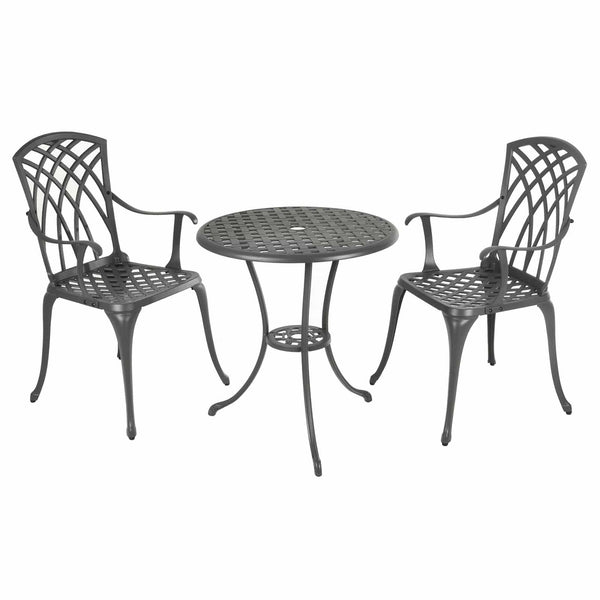 Garden Bistro Cafe Set Grey Metal Chairs Table Azuma Denia