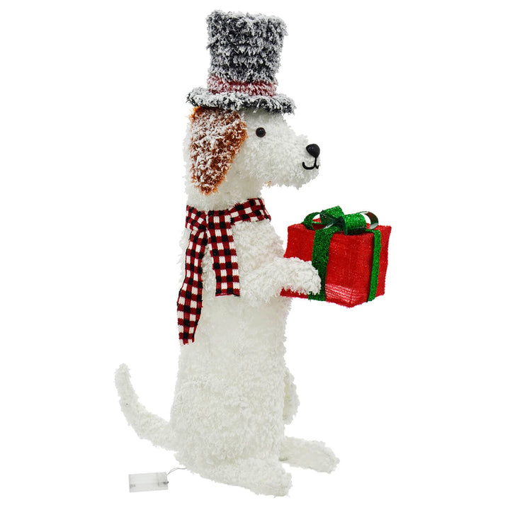 Large White LED Dog With Hat &amp; Gift Christmas Decoration 94cm