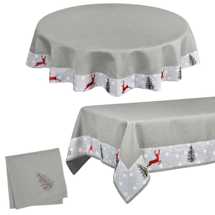 Fabric Christmas Tablecloths Table Covers / Napkins Reindeer / 52 x 70"