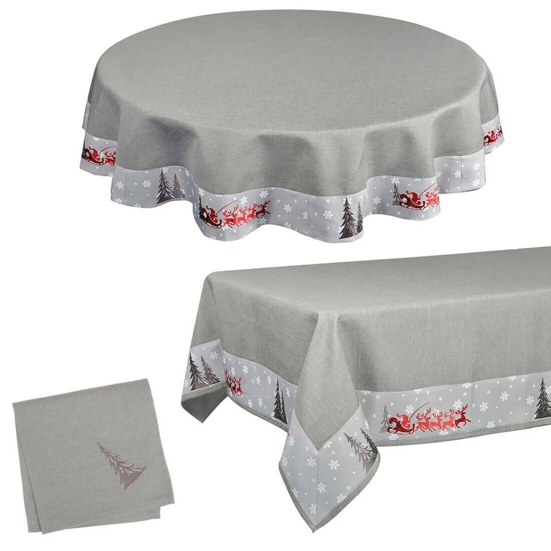 Fabric Christmas Tablecloths Table Covers / Napkins Xmas Tree Grey / 52 x 70"