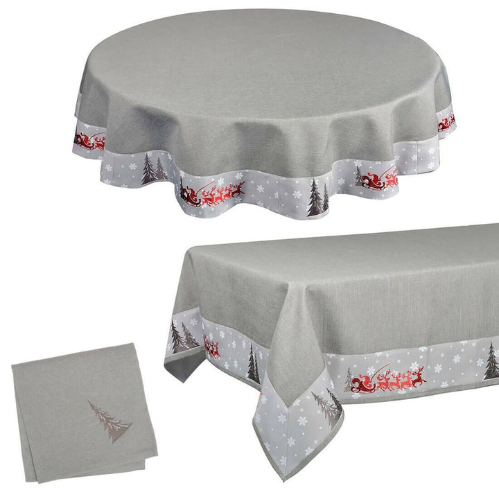 Fabric Christmas Tablecloths Table Covers / Napkins Xmas Tree Grey / 52 x 70"