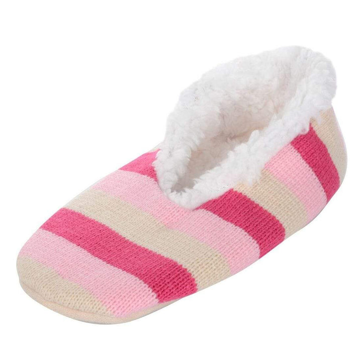 Womens Stripe Knit Ballet Style Slippers With Sherpa Lining Pink &amp; Hot Pink / 3-4