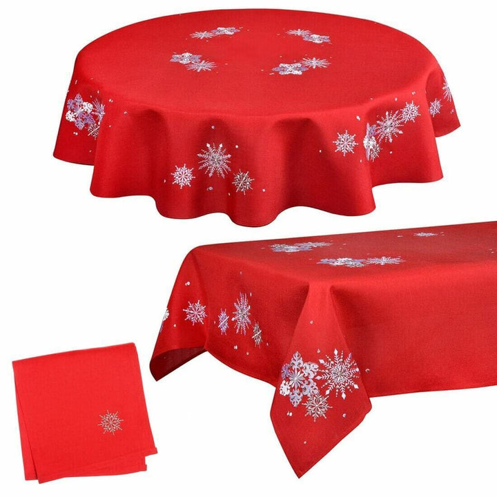 Fabric Christmas Tablecloths Table Covers / Napkins Snowflake Red / 52 x 70"