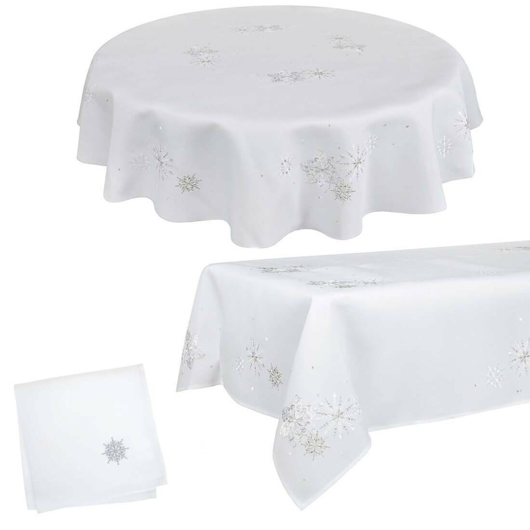 Fabric Christmas Tablecloths Table Covers / Napkins Snowflake White / 52 x 70"