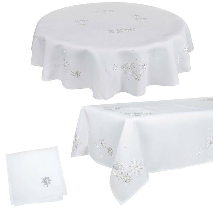 Fabric Christmas Tablecloths Table Covers / Napkins Snowflake White / 52 x 70"