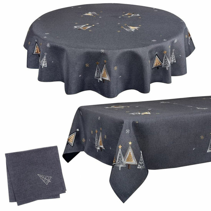 Fabric Christmas Tablecloths Table Covers / Napkins Xmas Tree Slate / 52 x 70"