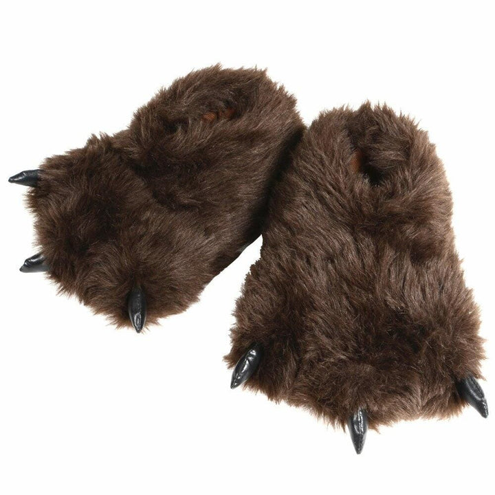 Mens Novelty Fluffy Brown Bear Feet Slippers &amp; Non Slip Sole UK 7