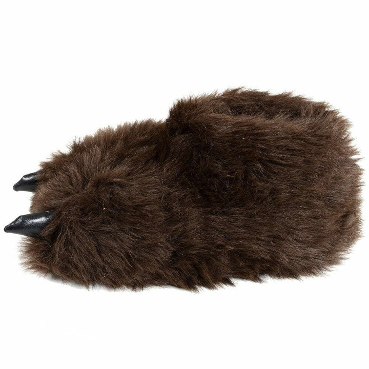 Mens Novelty Fluffy Brown Bear Feet Slippers &amp; Non Slip Sole