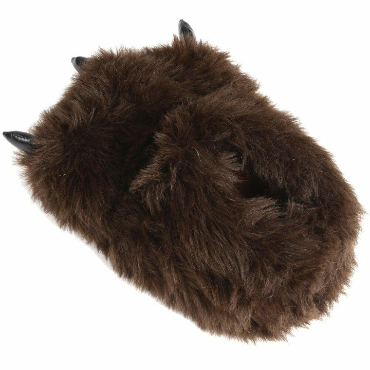 Mens Novelty Fluffy Brown Bear Feet Slippers &amp; Non Slip Sole