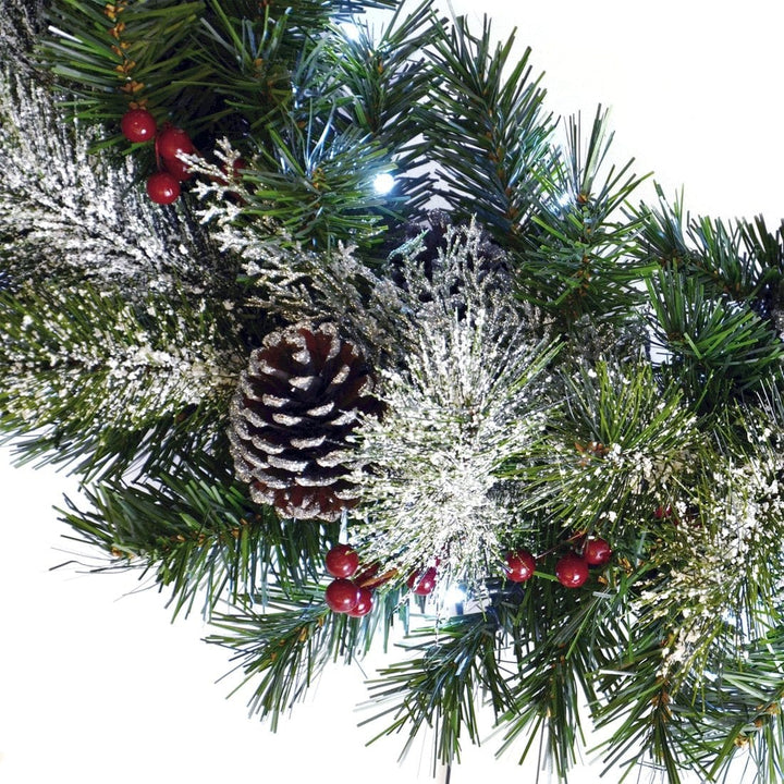 LED Snow Frosted Christmas Wreath With Berries &amp; Pine Cones