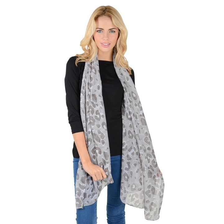 Womens Tanzania Grey Animal Print Lightweight Sheer Scarf