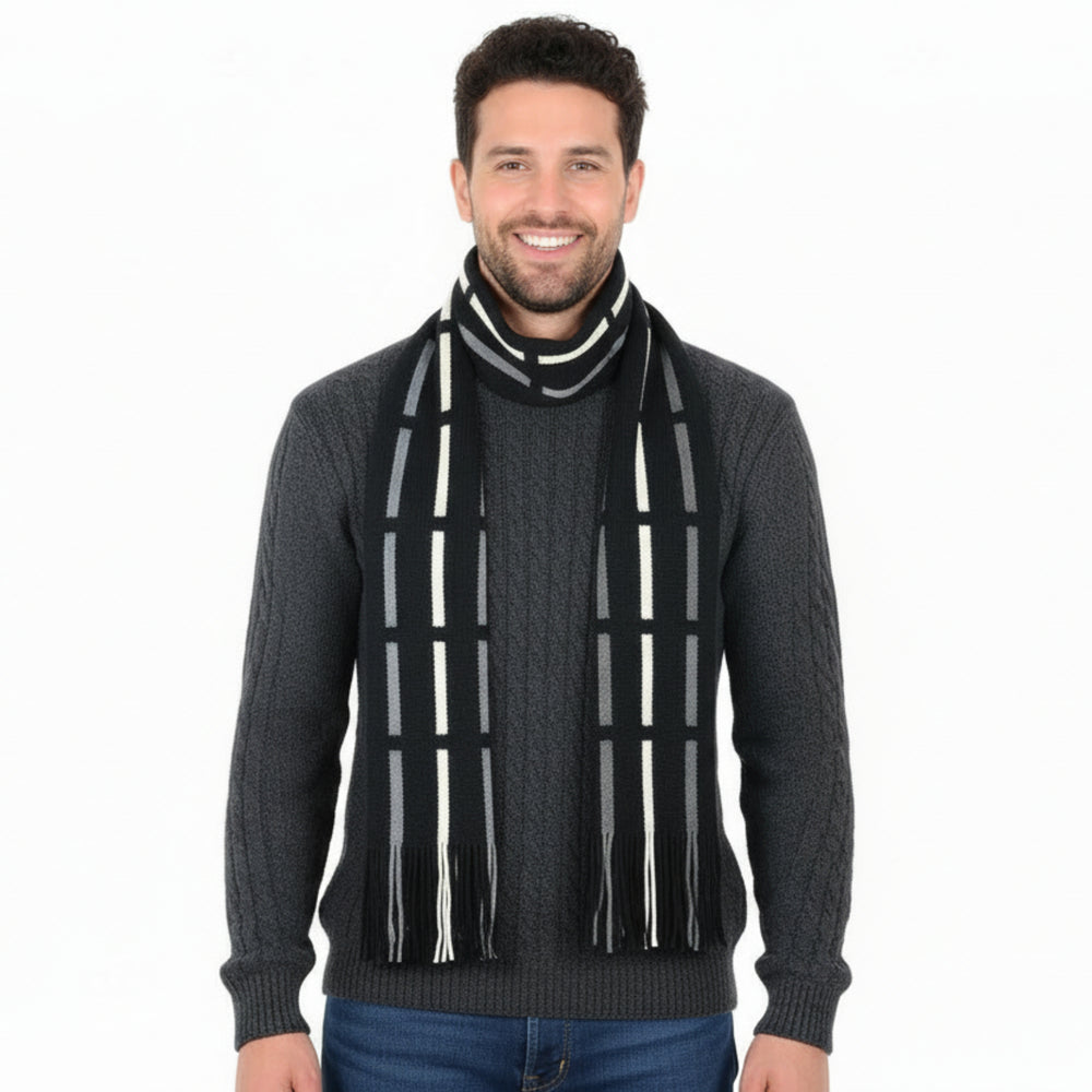 Mens Scarf Traditional Soft Knit Design With Fringe