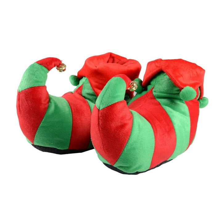 Mens Novelty Christmas Elf Slippers With Bell &amp; Curly Toes 3-4
