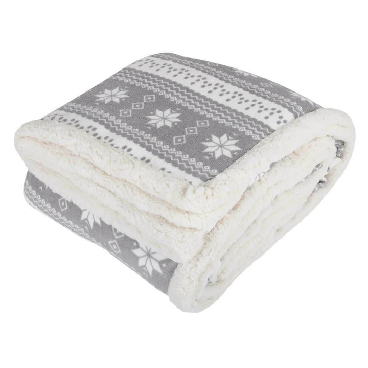 Luxury Double Layer Snowflake Sherpa Lined Fleece Blanket Sofa Bed Throw Grey / 130x160cm