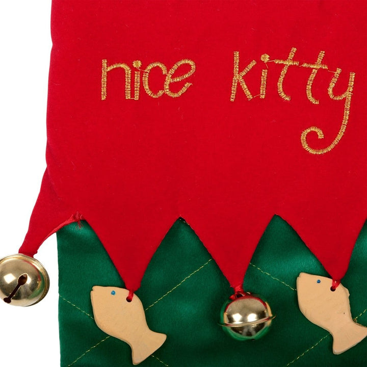 Nice Kitty Pet Cat Christmas Stocking Red &amp; Green Fabric