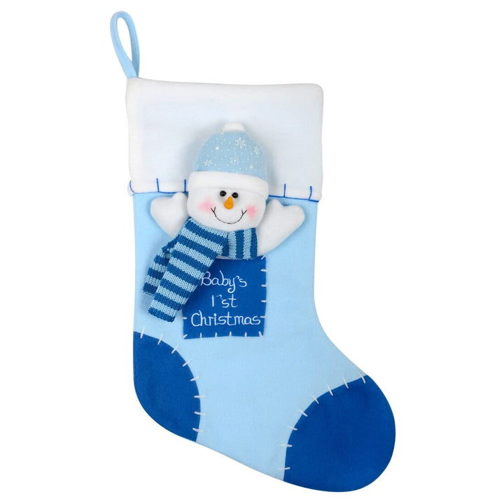 42cm Boys 1st Christmas Blue 3D Snowman Stocking Gift