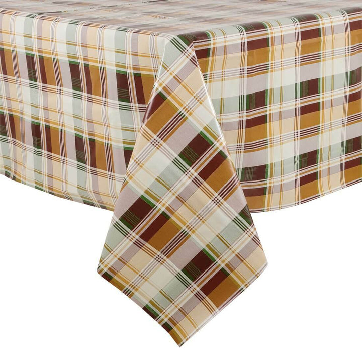 Checked Design Large Tablecloth Wipe Clean PVC Vinyl Table Cover Checked Brown
