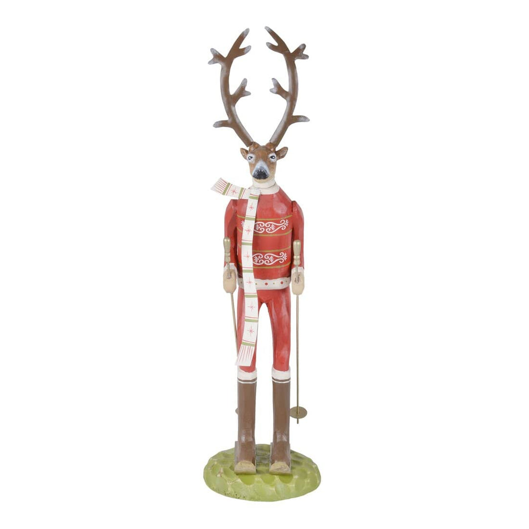 Skiing Reindeer Christmas Decoration Figure Ornament Festive Red