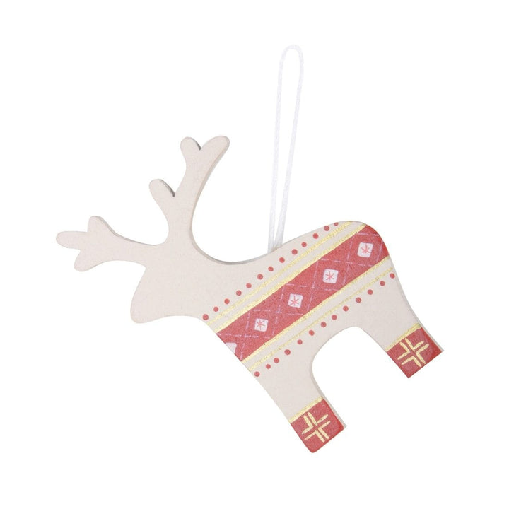 Set Of 6 Wooden Reindeer Christmas Tree Decorations Boxed