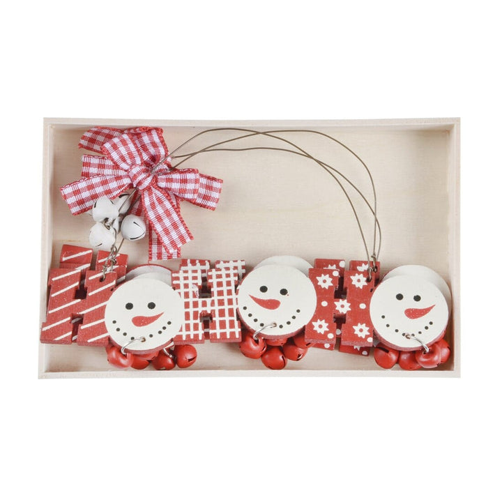 Set Of 3 Ho Ho Ho Christmas Tree Decorations Wooden Boxed