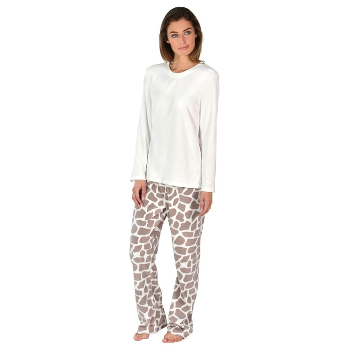 Womens Super Soft Fleece Pyjama Set Assorted Designs Giraffe / S