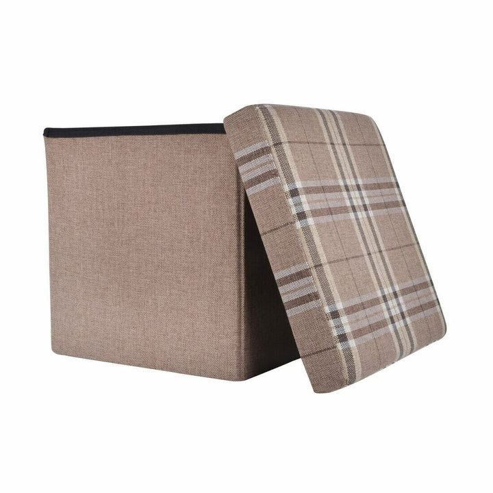 Folding Storage Ottoman Cube With Foam Lid Assorted Colours Oatmeal