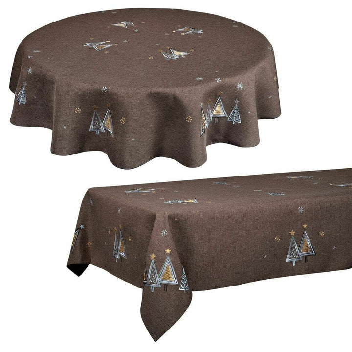 Fabric Christmas Tablecloths Table Covers / Napkins Xmas Tree Brown / 52 x 70"