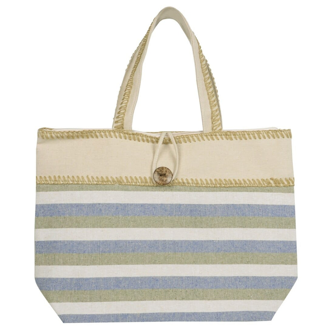 Womens Narrow Stripes Canvas Beach Shopping Shoulder Bag Blue/Green